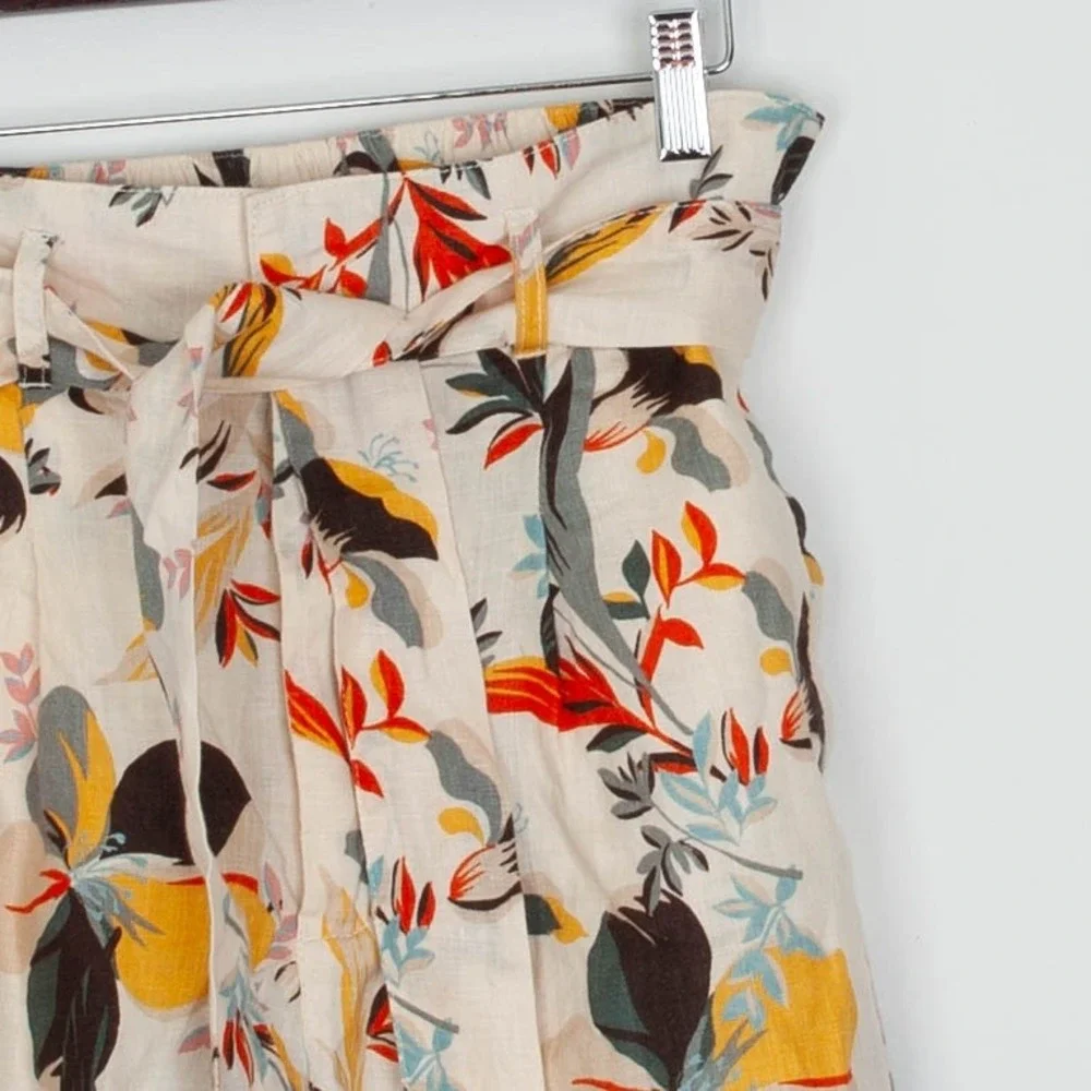 Cynthia Rowley Womens Floral Print Linen Blend High Waist Paperbag Shorts Size S